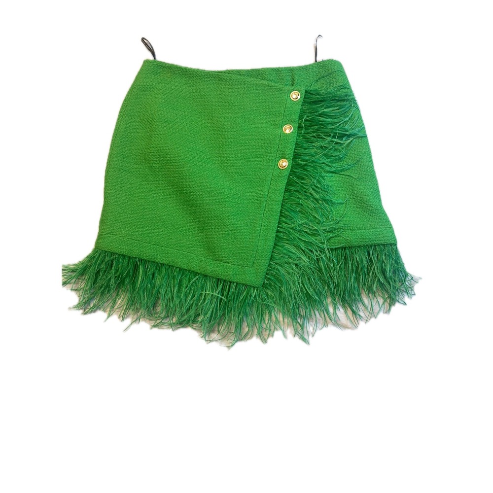 Karen Millen Emerald Green Mini Skirt with Feather Hem